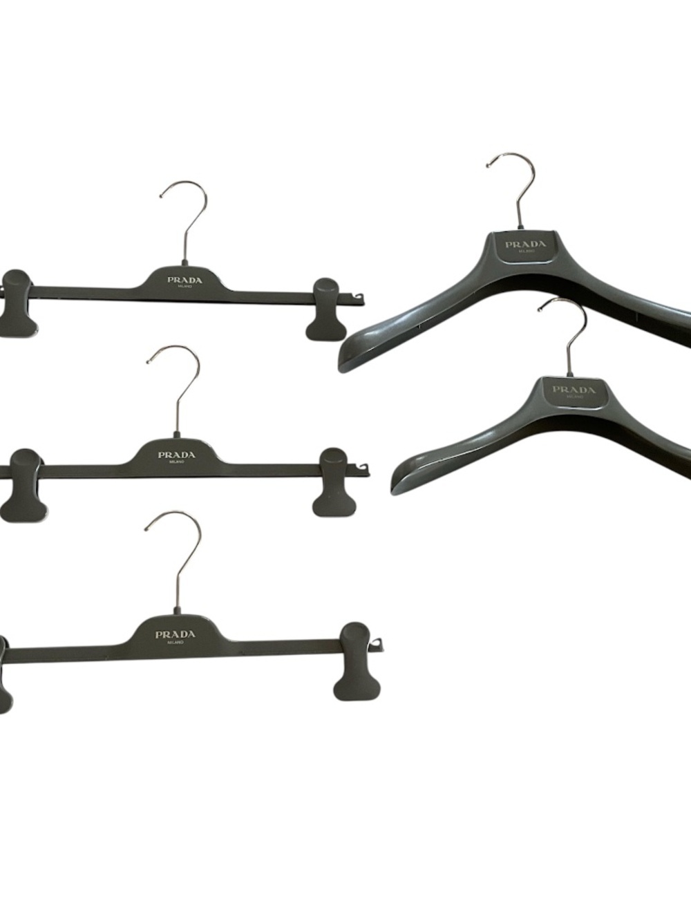 PRADA Milano Authentic Grey Hangers Set of 5 - 2 Coat & 3 Skirt/Pant